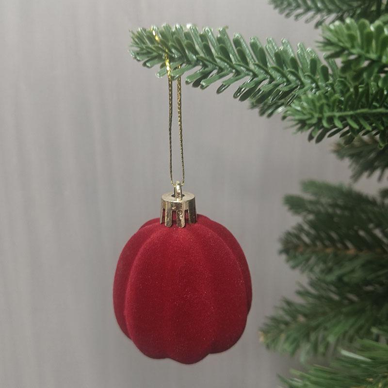 Cross-border Flocking Red Christmas Pumpkin-Shaped Ornaments - Irregular Plastic Tree Decorations