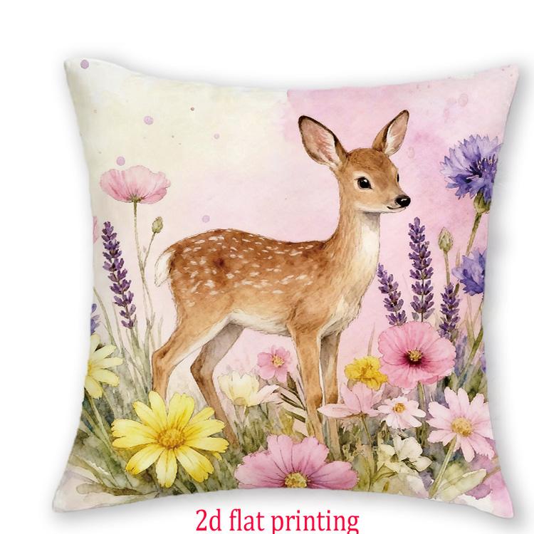 1/4 Peças Capas de Almofada Decorativas com Animais da Floresta em Aquarela, Cervo Floral, Coruja, Ouriço, Coelho