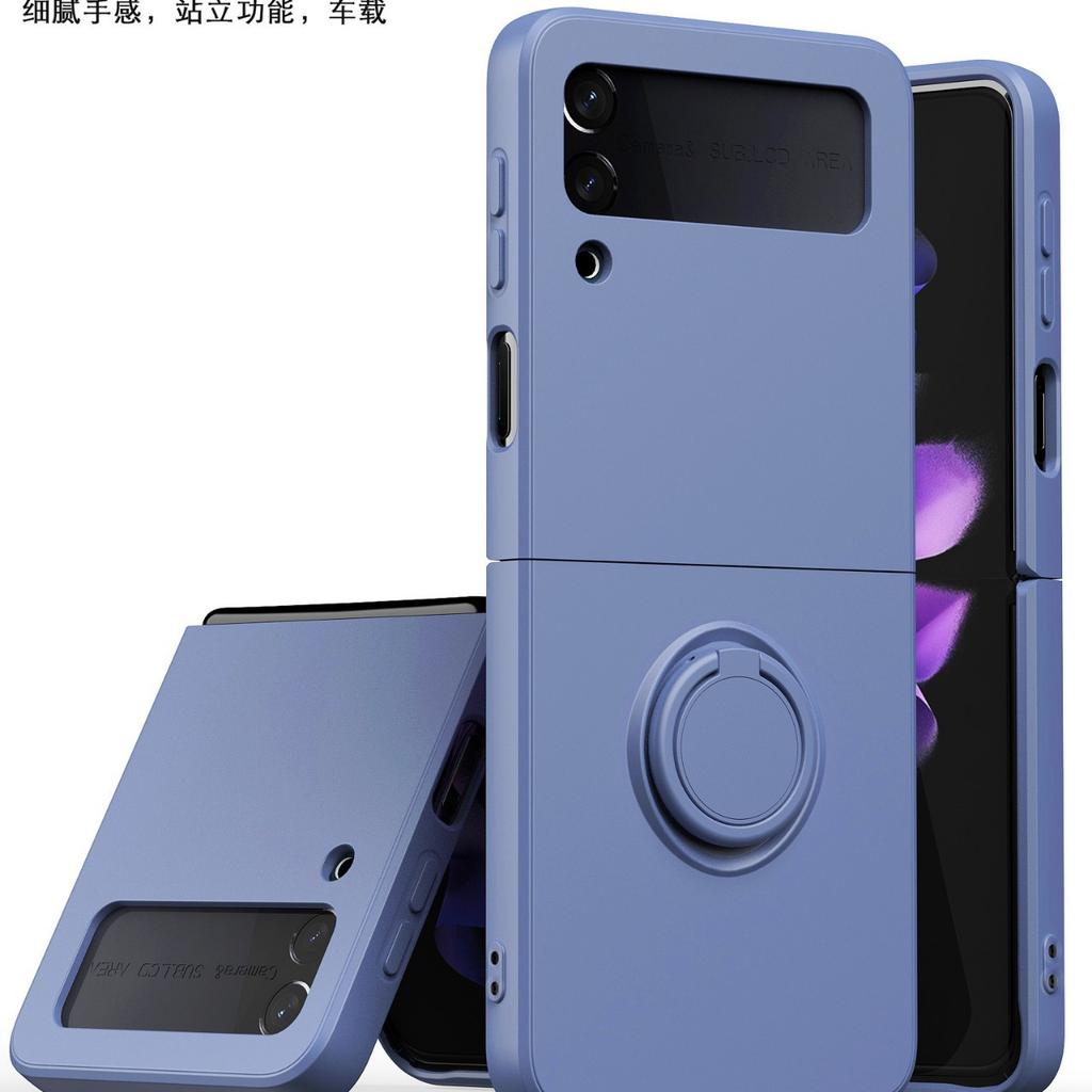 ZFlip3 Folding Screen Mobile Phone Case, Ring Bracket, Imitation Liquid Silicone Integrated Case Zflip4 Anti-skid and Anti-fingerprint.