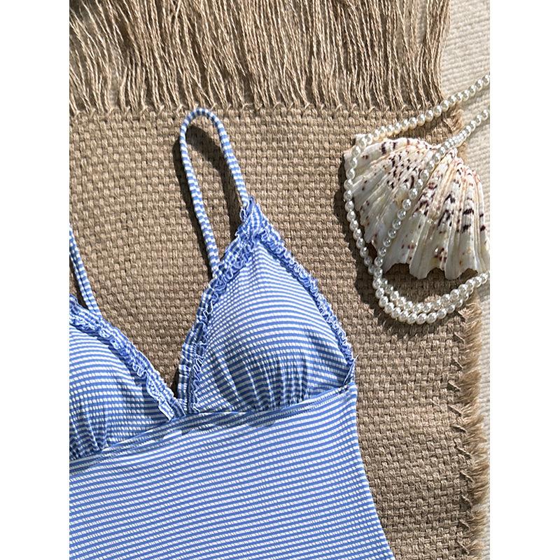 New Sexy Striped Frilled Strappy Women Swimwear One Piece Swimsuit Female Monokini Padded Bather Bathing Suit