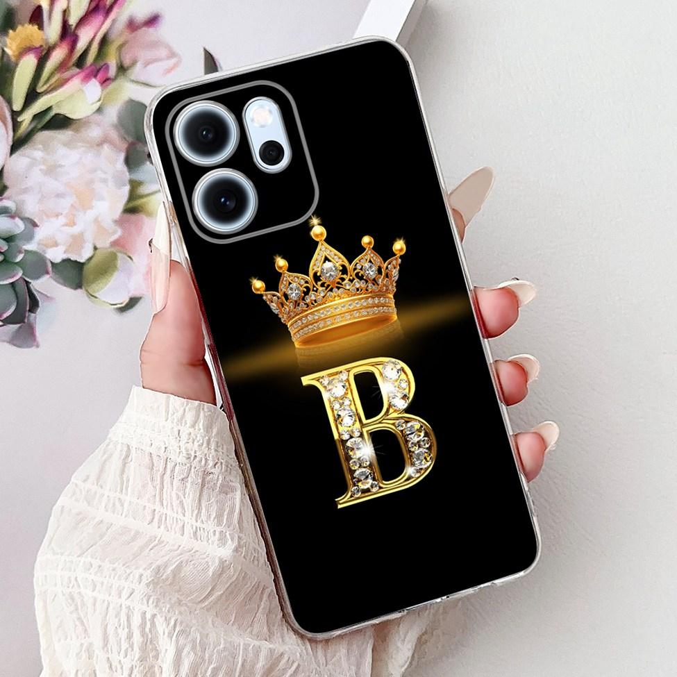 For Oppo Reno 14F CPH2743 Case For Oppo Reno14 F Cover Transparent Luxury A-Z Letters Fashion Flowers Crown Soft Bumper Casing