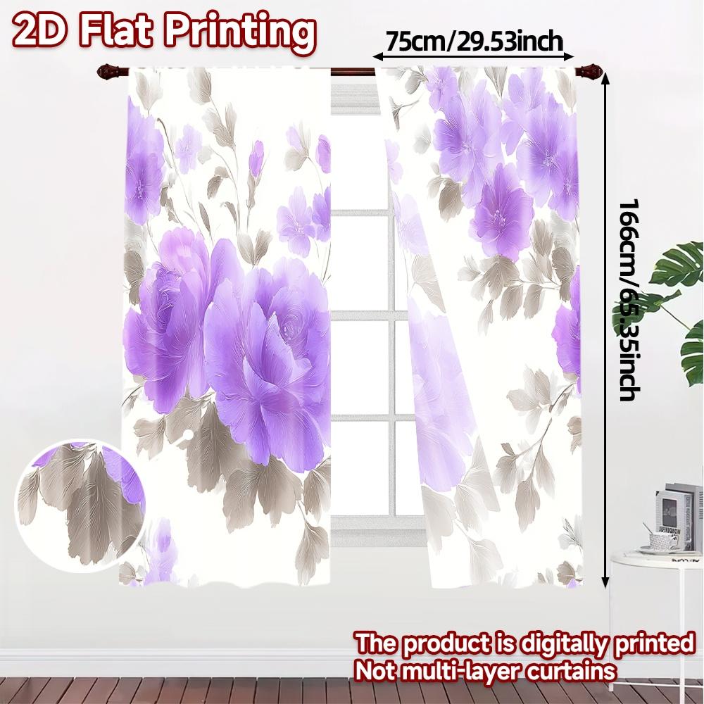 2D FLAT PRINTING 2pcs Curtains (Without Rod) Floral Rose Bouquet Design Holiday Ramadan Printed Curtains Yarn Curtains Gifts Use