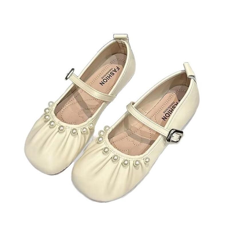 Retro Mary Jane Women's Shoes Autumn New with Skirt Gentle Evening Shoes Flat Silver Single Shoes