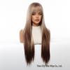 Gradient Brown European Wig for Women - Long Straight Hair with Natural Layers and Volume, Straight Bangs, Full Head Cover for Cosplay, In Stock.