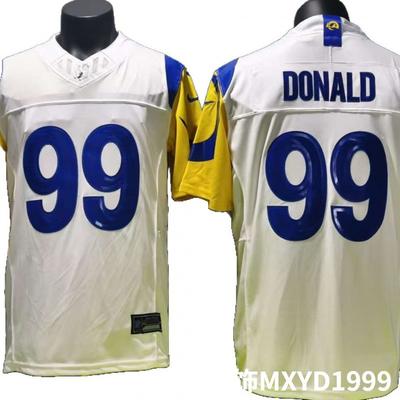 Mens NFL Los Angeles Rams 99 Aaron Donald White Jersey 3D Embroidered Rugby Football Fan Apparel
