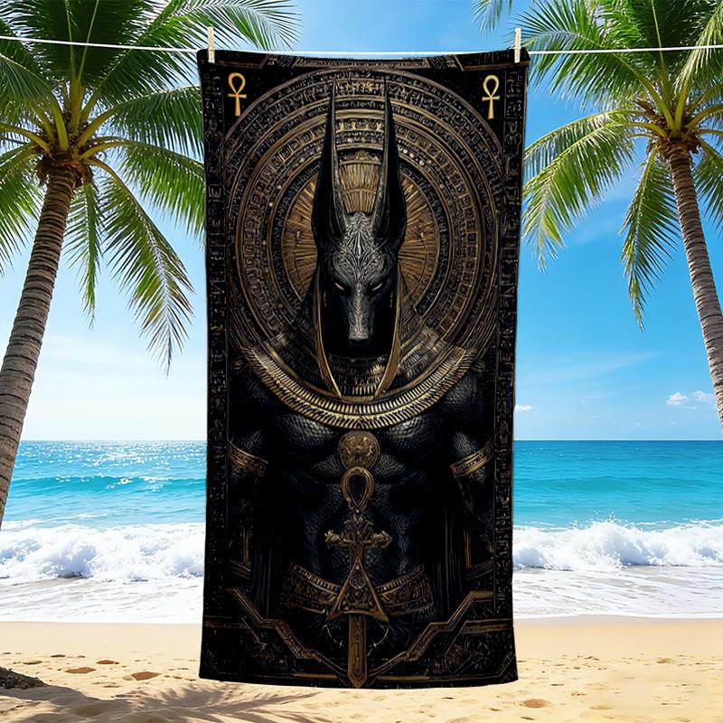 1Pc Anubis Egyptian God Underworld Beach Towel, Quick Dry, Multi-Use for Beach Pool Gym Yoga Home Travel, Christmas, Halloween, Xmas Gift M928707