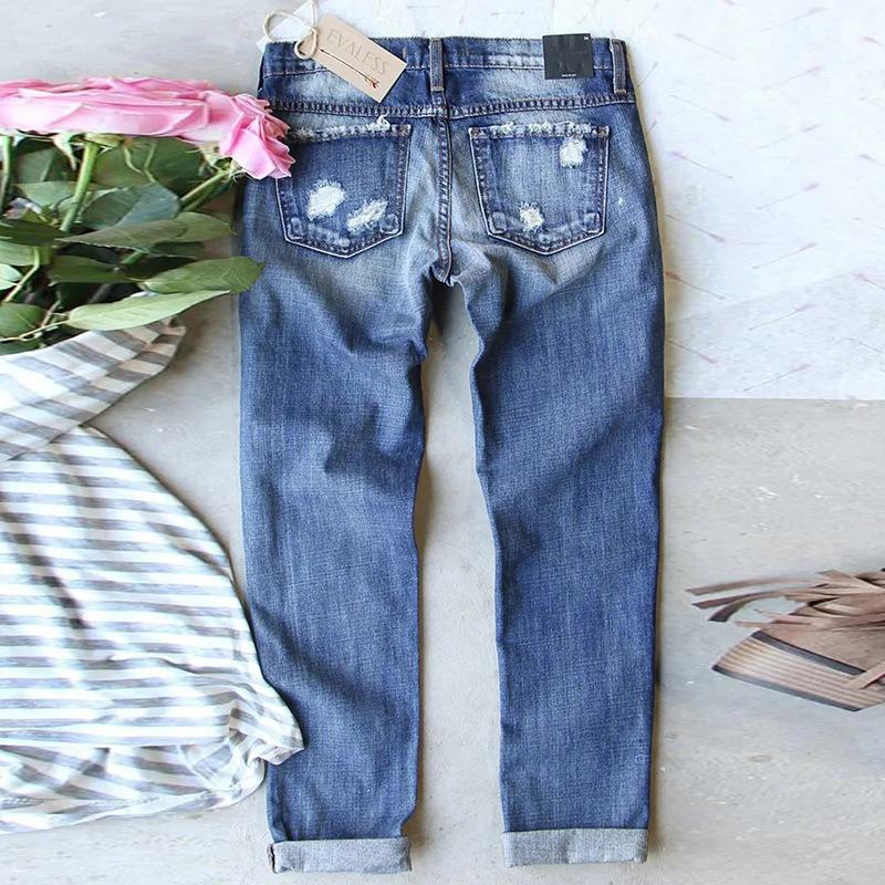 Hot Selling Women's Mid-Rise Ripped Jeans Maple Leaf Red Check Print Applique Straight Leg Pants