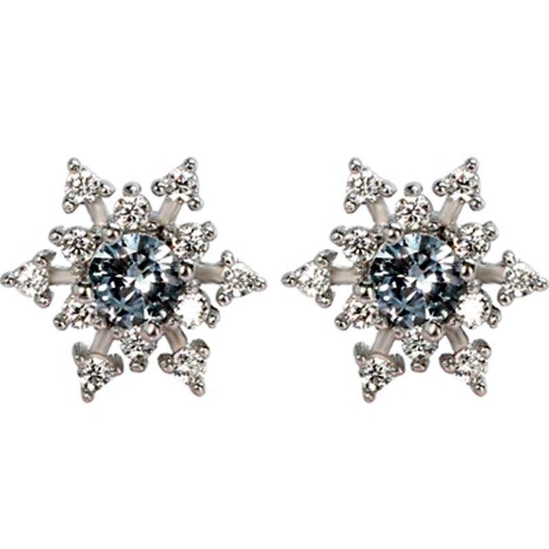 Korean Snowflake Earrings: Sweet Blue & White Diamond Studs for Women
