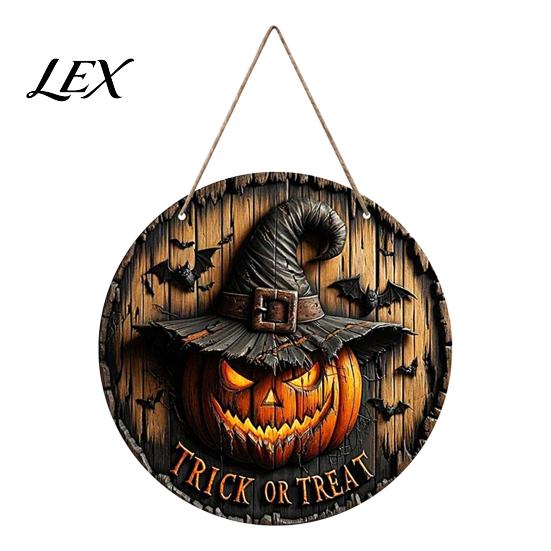 Halloween Door Hanging Sign Witch Sign, 8" Round Wooden Autumn Forest Gift for Friends Witches Rustic Holiday Home Front Porch Decoration Decorative