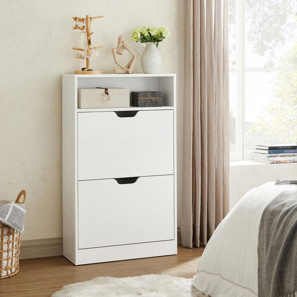 VASAGLE LBC040W01V1 Shoe Cabinet with 2 Compartments for Hallway, Living Room, Bedroom, 60 x 24 x 102 cm, White