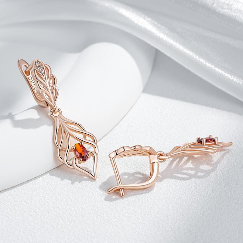 Trendige Lange Hängende Ohrringe Für Damen Mode Roségold Farbe Roter Natürlicher Zirkon Accessoires Täglicher Feinschmuck