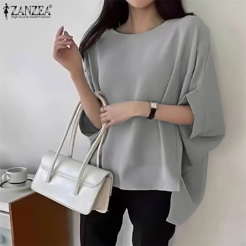 ZANZEA Women Casual Round Neck Batwing Loose Half Sleeve Blouse