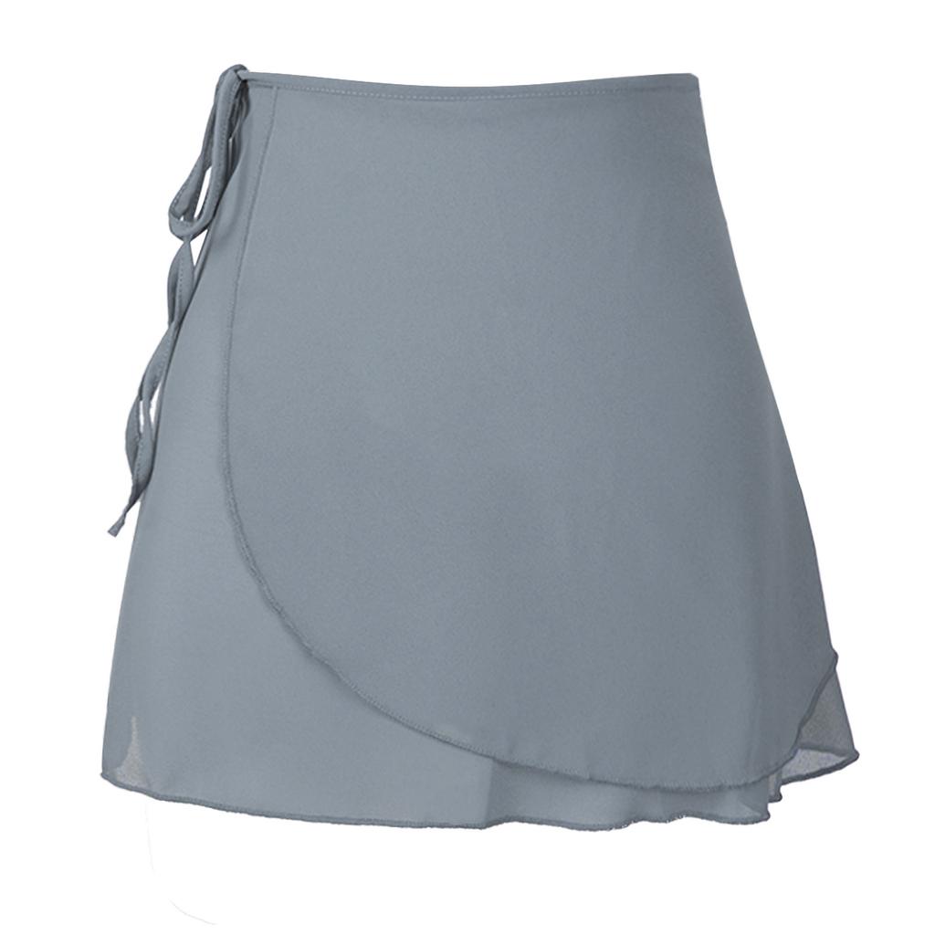 Ladies Solid Color Chiffon Skirt Wrap Style Lace Up Miniskirt Dance Training Wear Versatile Practice Skirt