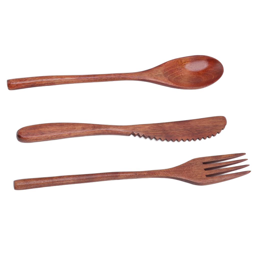 Wooden Cutlery Set Scratch Proof Portable Spoon Fork Cutter Tableware with Box for Dessert Salads Noodles
