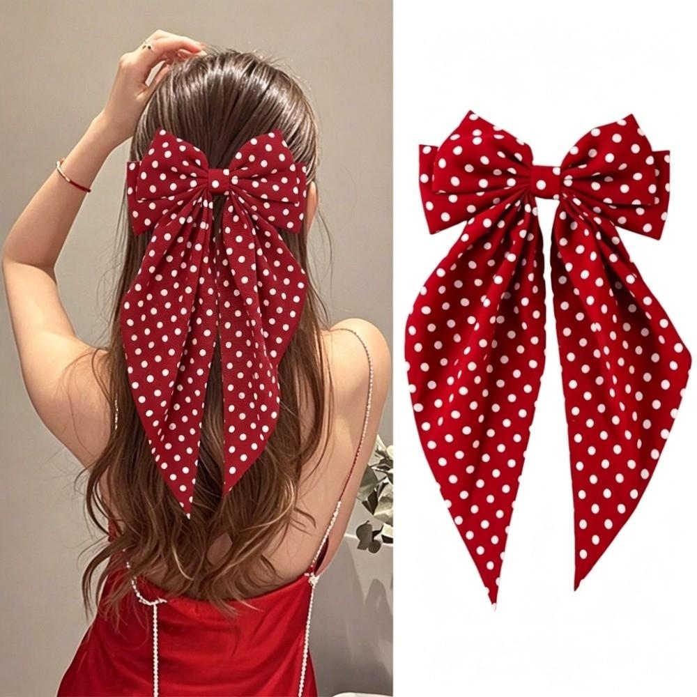 Floating Ribbon Polka Dot Hair Clip Barrette Hair Accessories Back of Head Styling