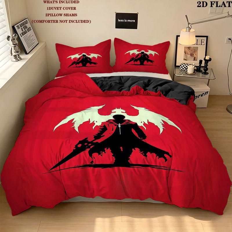 Devil May Cry Pattern Bedding Quilt Set Quilt Cover Pillowcase Home Birthday Gift(1 * duvet cover + 2 * pillowcase, without core)