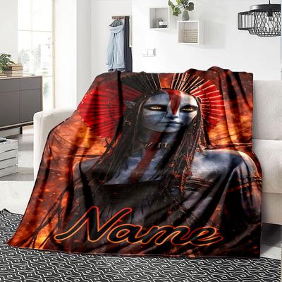 Custom Name Fiery Warrior Queen Flannel Blanket For Super Soft Cute Comfort Blanket For Travel Bedding Couch Sofa Blanket