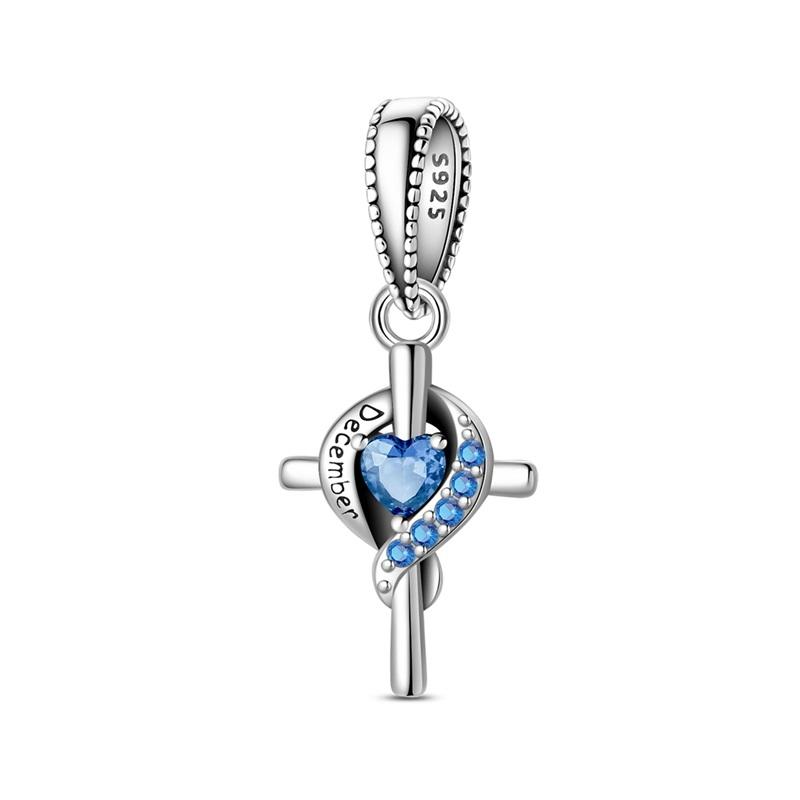 Copper Cross Birthday Stone Silicon Stop Charms Bead Dolphin Horseshoe Pendant For Original Bracelet Women Jewelry
