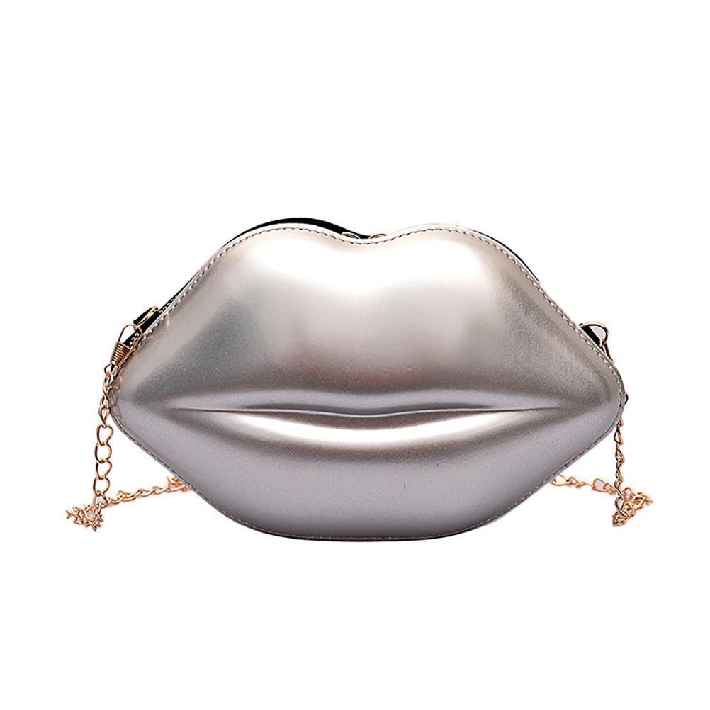 Women Lips Shaped Bag PU Lips Messenger Bag Fashion Zipper Shoulder Bag
