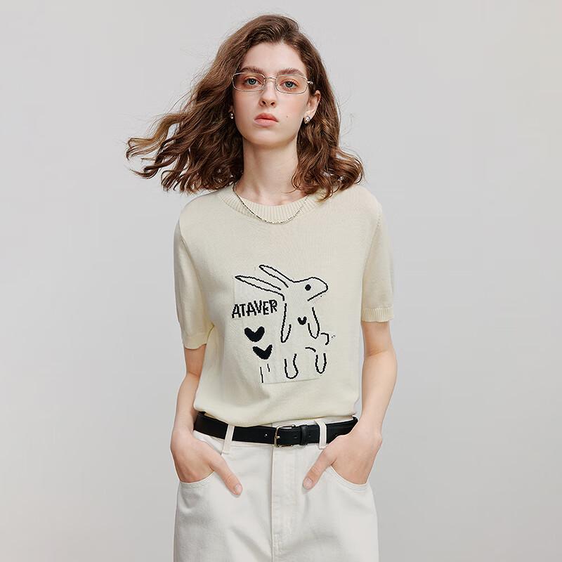 Chuyu Women's Rabbit Jacquard Short Sleeve Knit Top