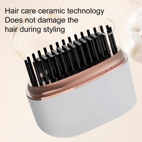 Yousheng Mini Hair Straightener Brush 3 Temperature Modes Adjustable Rechargeable Portable Travel Lightweight Fast Heating Hot Comb Electric Hair