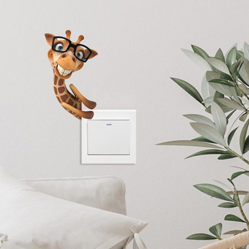Selbstklebende Lustige Cartoon-Giraffe Schalter Wandaufkleber für Wohnzimmer Schlafzimmer Heimdeko