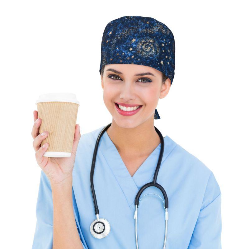 Space Galaxy Constellation Zodiac Star Working Cap Scrub Cap with Sweatband Adjustable Unisex Tie Back Hat Nurse Surgical Caps