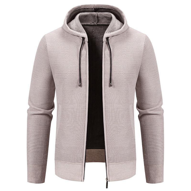 Men S Solid Color Hooded Fleece Knit Cardigan Autumn Winter Casual Coat