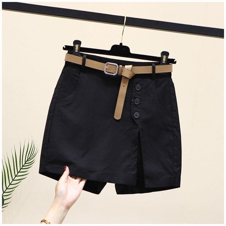 Women's Summer Korean Style High Waist A-Line Pure Cotton Shorts Skirt with Belt