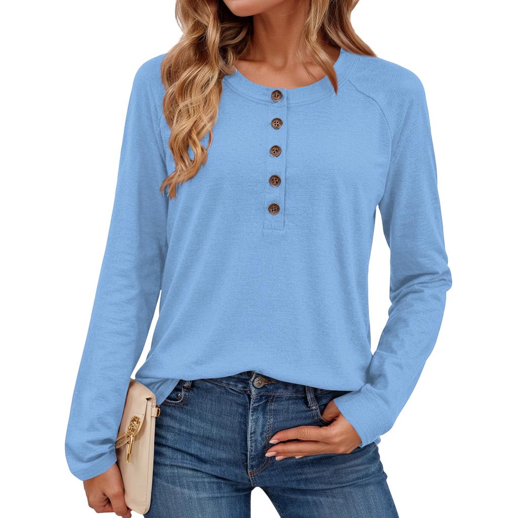 Women's Stylish Solid-color Round-neck Long-sleeved Top