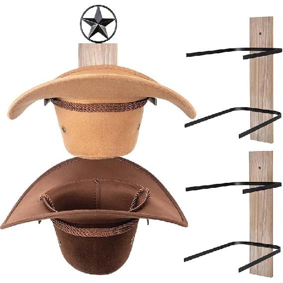 AJART Western Cowboy Hat Storage Rack: Cowgirl Wall Decor for Home - 6 Pieces Cowboy Hat Oragnizer Hooks - Brown Cowboy Hat Display Hanger