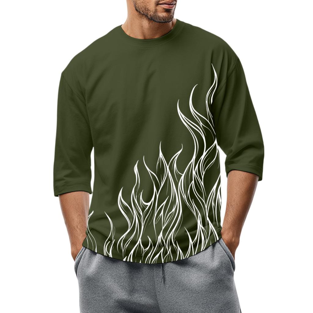 Men'S Round Neck Three-Quarters Sleeve Top Casual Fashion T-Shirt