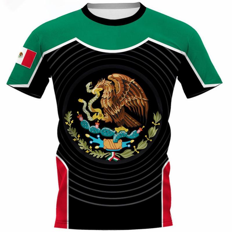 Fashion Mexico National Flag Print T Shirt For Men Funny 3D Eagle Pattern Short Sleeve Summer Casual O-neck Loose Top Men's Tees