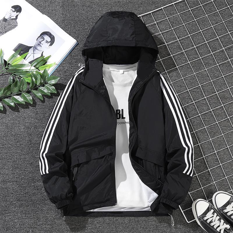Men’s Autumn Hooded Top: Trendy Loose-Fit Three-Stripe Sports Jacket