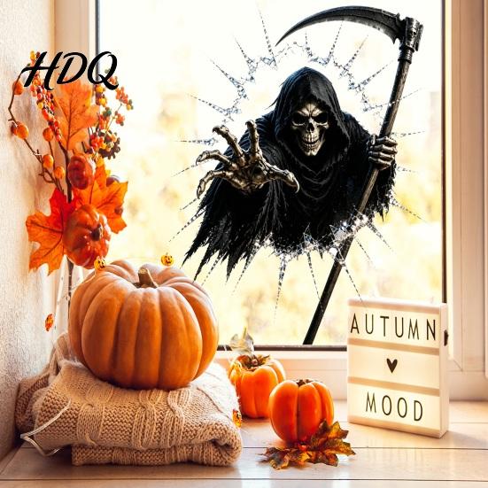Halloween Gift Decorations Window Decal 3D Crack Glass Spooky Decoration Pumpkin Ghost Skeleton Removable Party Ornaments Witch Break in Stickers,