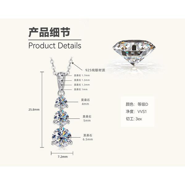 Silvere Glam New Gradient Moissanite Necklace For Women, Pure Silver Pendant, Personalized And Trendy Moissanite Collarbone Chain