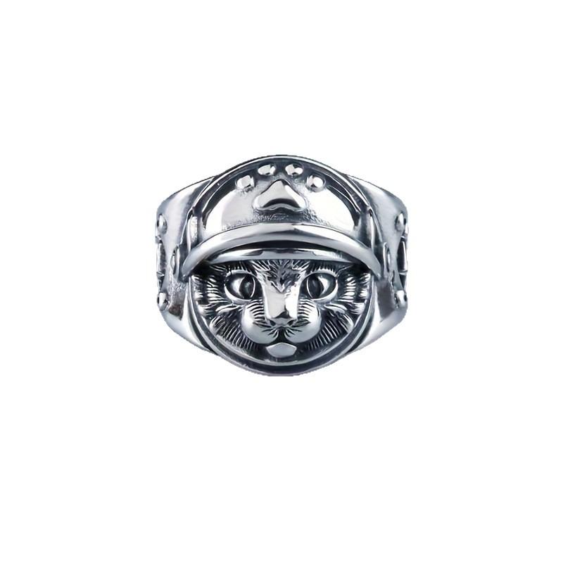 Taigu Cat Family Retro Silver Glasses Samurai Pirate Astronaut Cat Ring for Men and Women