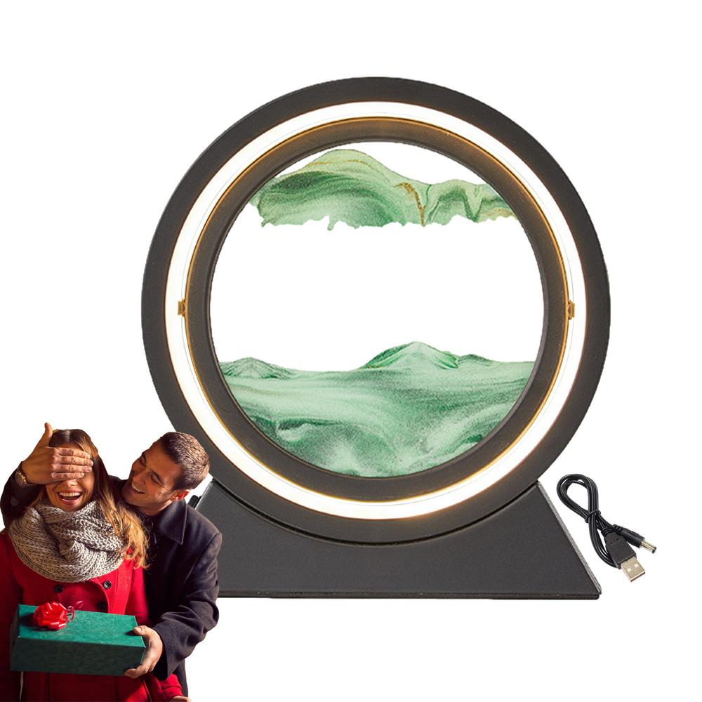 3D Moving Sand Art Table Lamp Round 3D Flowing Sand Painting Table Lamp 180-Degree Rotatable 3 Color Changing Desktop Art Toy