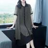 Female Summer Loose Plus Size Dress, Mid Length Ethnic Style Flip Collar Chiffon Skirt