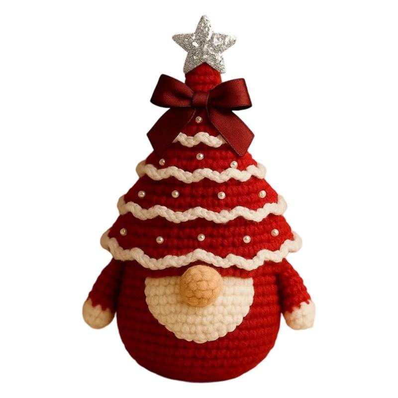 Crochet Christmas Tree Gnomes Set Soft Cotton Yarns Handmade for Festival Home Decoration Holiday Ornament