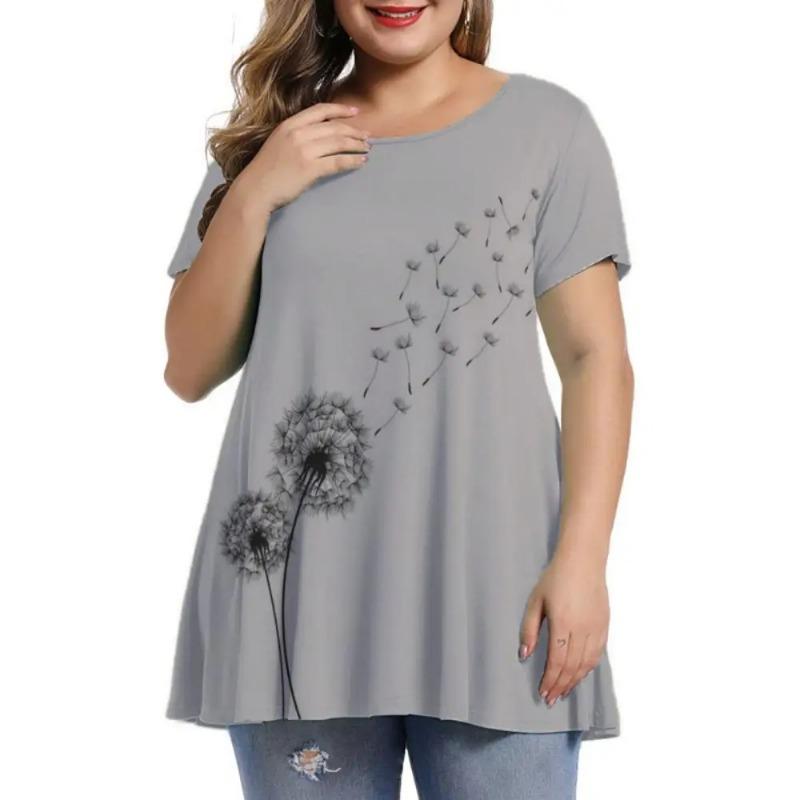 Large Size Loose Fit Women's T-shirt Summer Short Sleeve Crewneck Tshirt Flower 3d Print Top Oversized Ladies Clothing T-Shirts Women’s