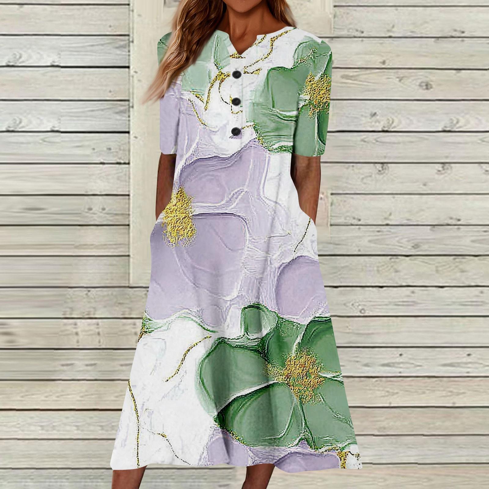 

Женское летнее повседневное платье с цветочным принтом, градиентом, с коротким рукавом L