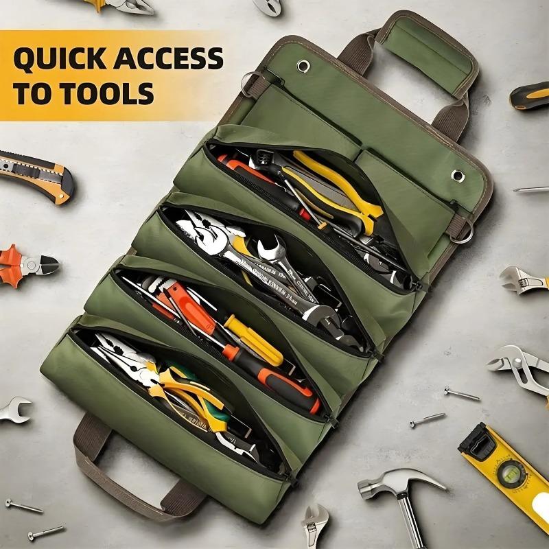 Portable Roll Up Tool Organizer Bag Long-lasting Oxford Cloth Multi-Pocket Tool Pouch Fit For Electrician Carpenter Tools