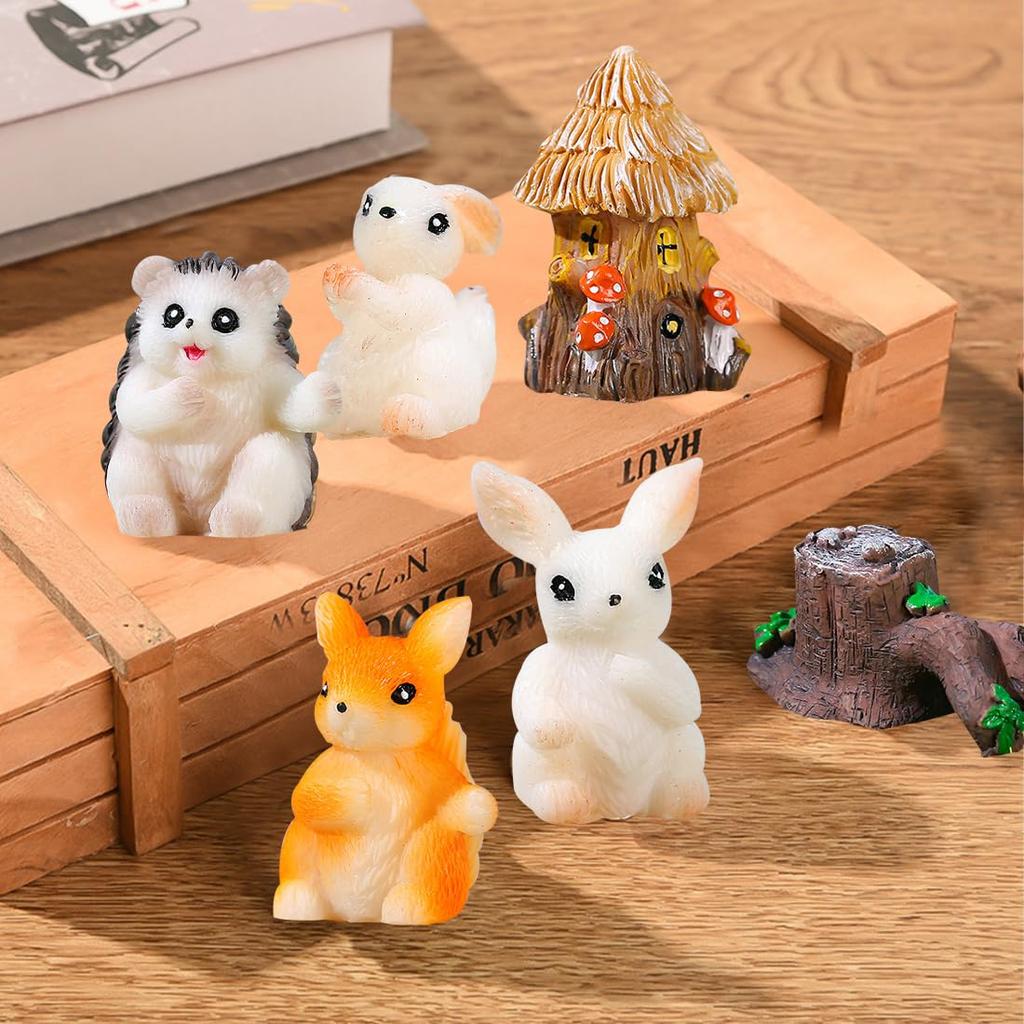 Voyyphixa Miniature Animal Set of and Rabbit Cute Decorative Micro Landscapes for Bonsai and Mini Scenery Collections 10, Hedgehog, Squirrel,