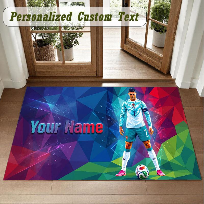 Crystal Velvet Square Rug Custom NameCristiano Ronaldo Pattern Non Slip Home Floor Decor Rug