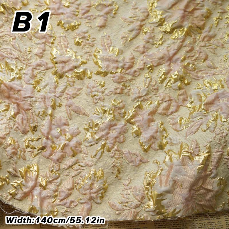 1M Luxus Goldene Seidenblume Geprägtes Jacquardgewebe Gewebter Brokatstoff Bekleidung Kleid Anzug Tasche Polsterung DIY Nähstoff