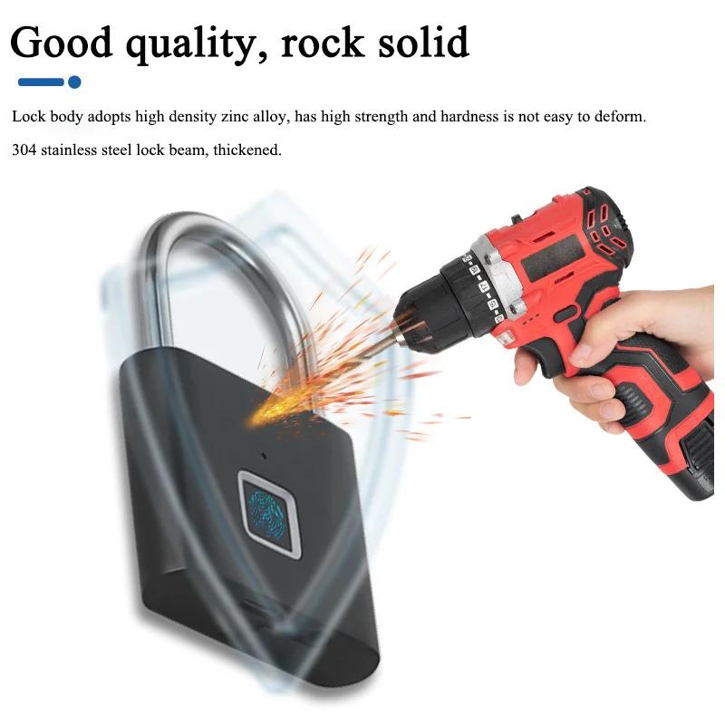 Keyless USB Charging Fingerprint Lock Smart Padlock Waterproof Door Lock Unlock Portable Anti-theft Padlock Zinc Home Tools