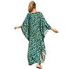 Evropské a americké viskózové potiskové plážové zakrývací šaty - Dlouhé, volné kimono k bikinám a plavkám pro ženy