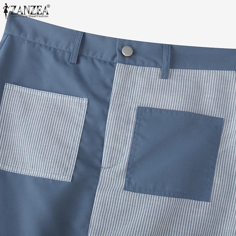 ZANZEA Womens Casual Stripe Patchwork Midi Skirts