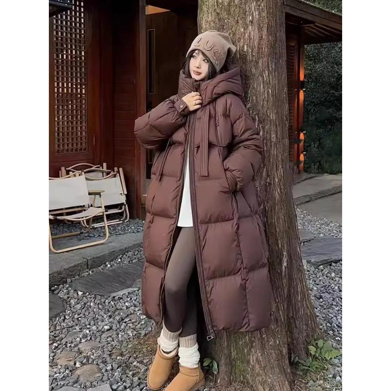 

New cotton-padded clothes women s medium and long large size loose and thickened fashion cotton-padded clothes long cotton-padded jacket 2XL recommends 165-100kg темно-коричневого